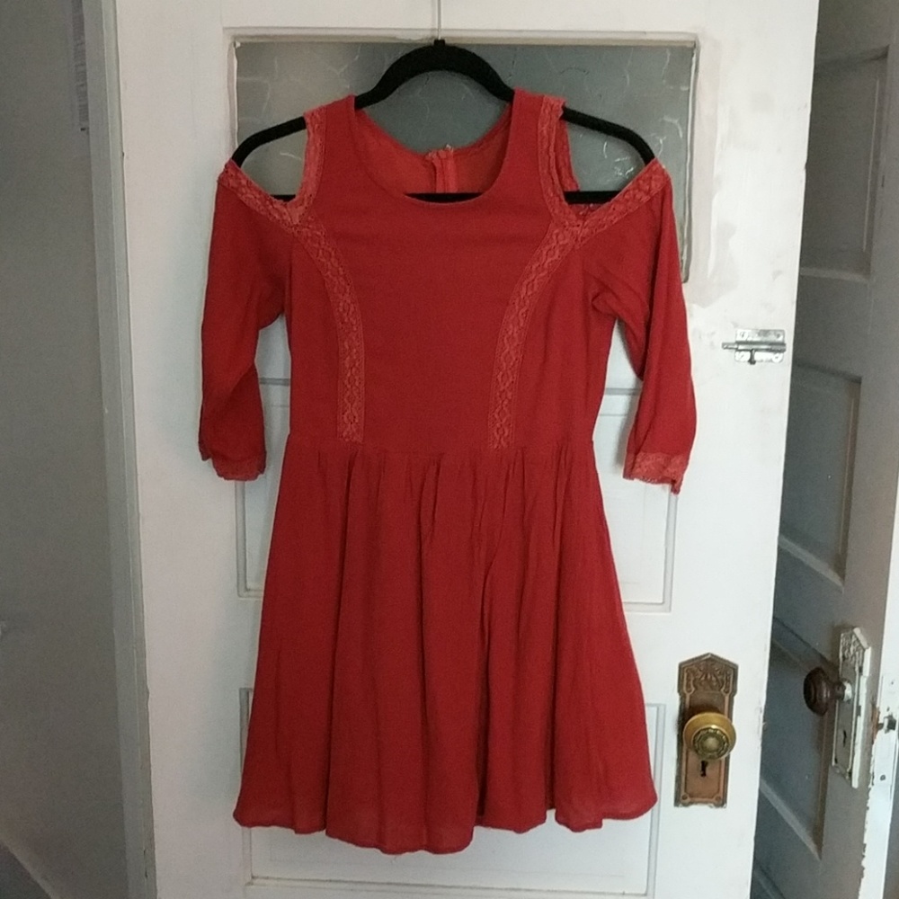 Burnt Orange Vintage Cut Out Mini Dress 3/4 Sleeve